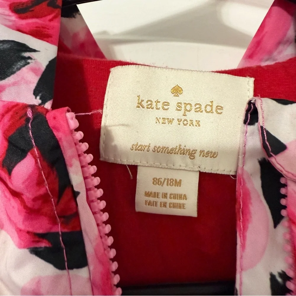 Kate Spade Rain Coat Toddler Girls Size 18 Months Rose Pink And Black Hooded